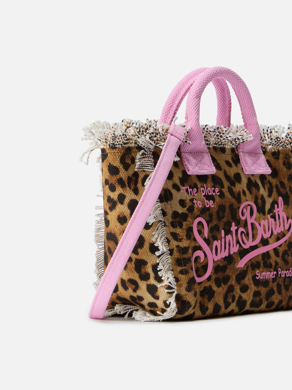 MC2 LEOPARD PRINT CANVAS VANITY MINI BAG WITH PINK DETAILS