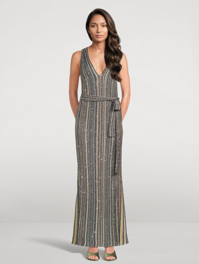 Missoni Belted Sequin Knit Maxi Dress