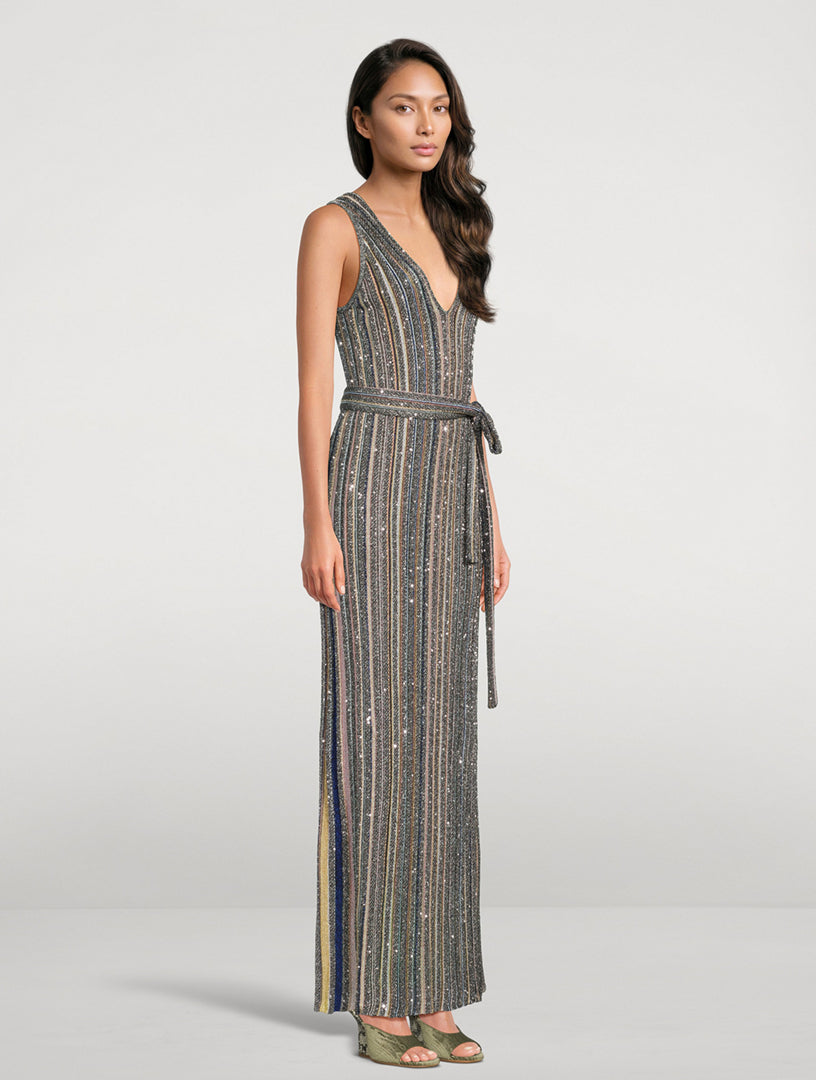 Missoni Belted Sequin Knit Maxi Dress